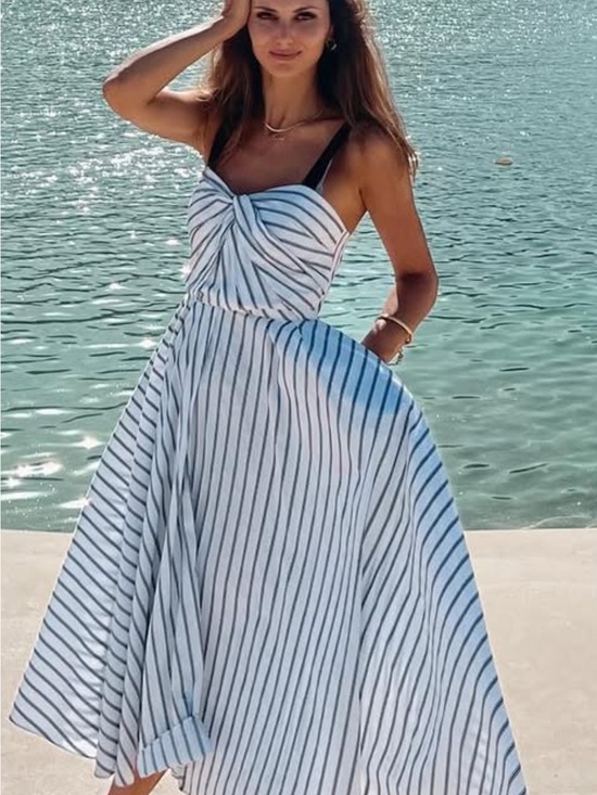 Jason Wu Dresses & Skirts - Jason Wu White and Navy Striped Maxi Dress